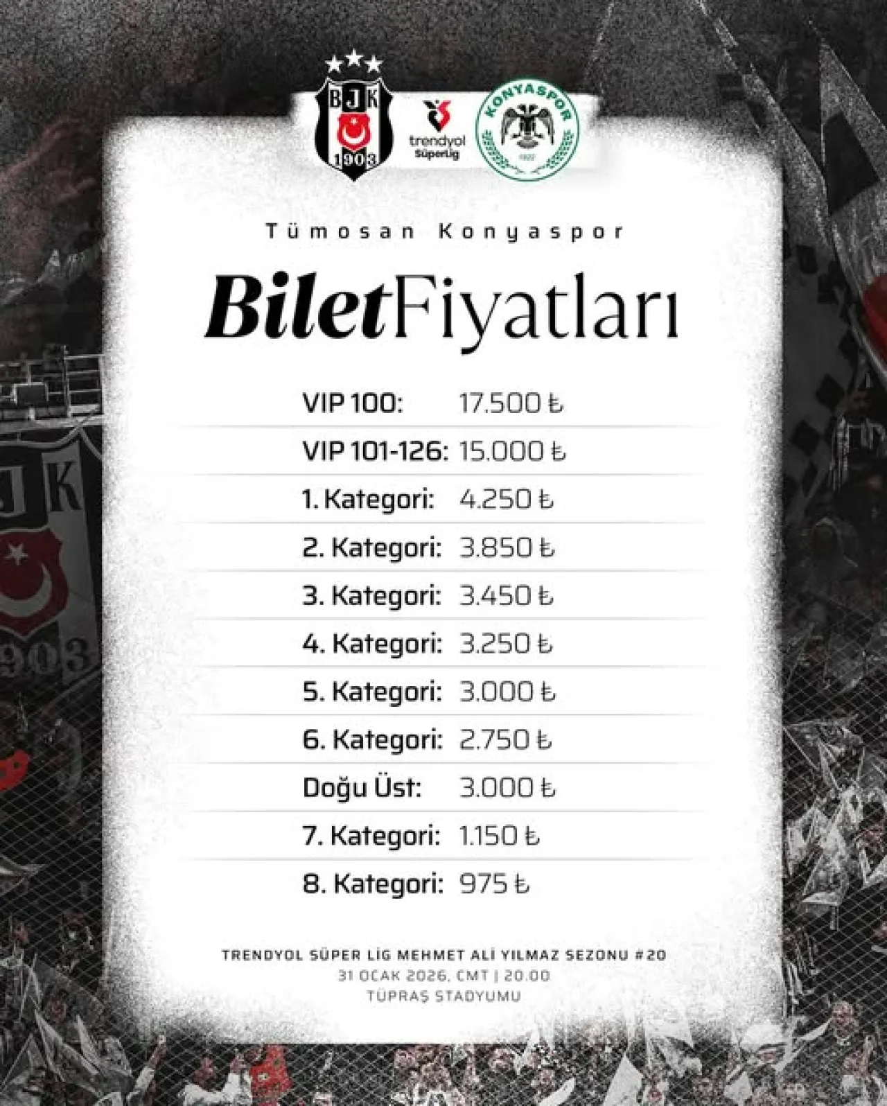 Beşiktaş'ın Tümosan Konyaspor Maçı Biletleri Satışa Çıkıyor